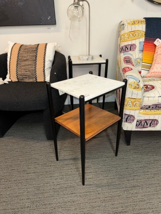 PAIR Marble & Wood Side Tables $129.00 EACH